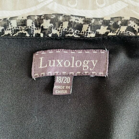 Luxology Dress Women Size 18 20 Black Tan Geometric Aztec Pullover Lined Sheer - Picture 3 of 10